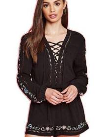 Kendall + Kylie  Long Sleeve Black Romper With Colorful Stitching Size Small