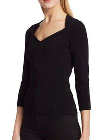 NWT MILLY black ribbed sweetheart neckline stretchy sweater classic chic $295