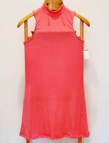 Capella Pink Ribbed High Neck Sleeveless Dress