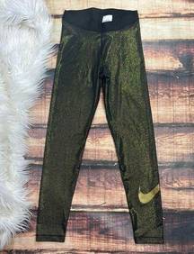 Nike  Dri Fit Black & Gold Leggings