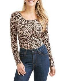 White Stag  Women's Long Sleeve Scoopneck Printed T-Shirt Leopard Print Size XL