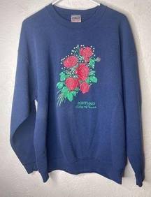 Vintage 90s Portland Oregon Crewneck Sweatshirt XL Blue Red Roses Retro