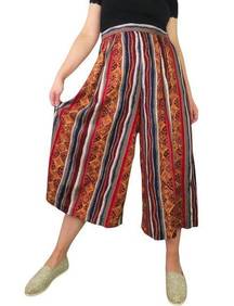 1990s Vintage Leslie Fay Boho Wide Leg Pants Multicolor Bohemian Waist 30"