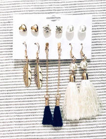 NWOT Boho Gold, Tassel, + Feather Earring Set