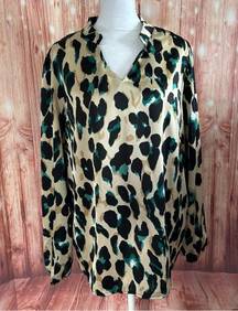 SheIn  Leopard Print Split Back Satin Blouse