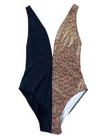 Reformation Riviera Two Tone One Piece Swimsuit Bathing Suit Animal Print Small