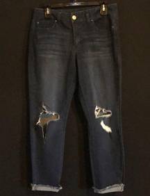 Dark Blue Ripped Refuge Cropped Jeans