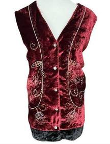 White Stag Vintage 90’s Y2K  Maroon and Black Velvet Embroidered Vest 18/20