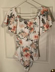 White Floral Bodysuit w/ Ruffles