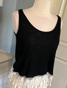 Rue 21 Black Tank Crochet Lace Fringe  Womens Medium New