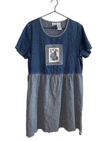 Bobbie Brooks Denim Cat Plaid Dress