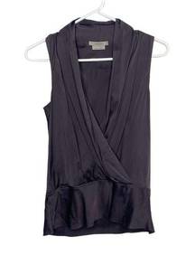 Jaeger satin SILK Sleeveless Top Blouse V Neck Wrap Sz 12 h