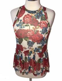 Y2K Mesh Floral Mesh Sleeveless Top Small