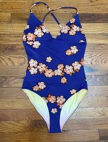 Scotch & Soda navy floral one piece swimsuit size M brand new with tags