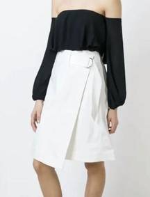 TORY BURCH Denise Faux Wrap A Line White Denim Skirt size 2