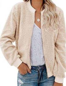 Amazon Women's Sherpa Fleece Jacket Faux Fuzzy Long Sleeve Casual Zip Up Bomber Coat S