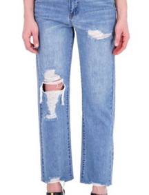 Distressed Straight Leg Mom Jeans Light Wash Juniors 9