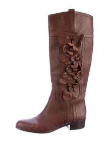 brown leather floral appliqué knee-high boots size IT 38 US 8