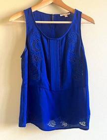 Skies Are Blue SKIES ARE BLUES SLEEVELESS SHIRT WOMENS SIZE S BLUE PEPLUM LACE LIGHTWEIGHT TOP