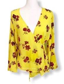 A.L.C. NWT Silk Yellow Floral Wrap Tie Top Blouse