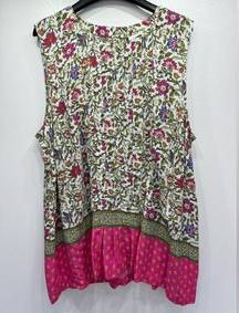 J Jill Pink Multicolored Floral Sleeveless Pleated Boho Sleeveless Tunic Top XL