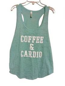 Coffee & Cardio racer back tank top aqua & white. EUC Worn Once. Large