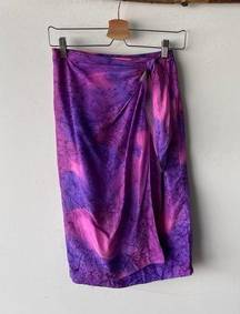 Diane Gilman Purple Tie Dye Silk Side Ruched Summer Skirt