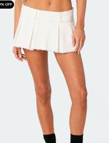 Washed Denim Pleated Mini Skort White