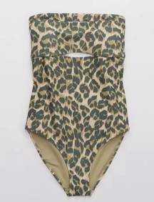 Aerie Leopard Print Split Bandeau One Piece Swimsuit