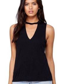 Bella + Canvas Women’s Solid Black Plain Flowy Cut Neck Raw Edge Tank Top Small