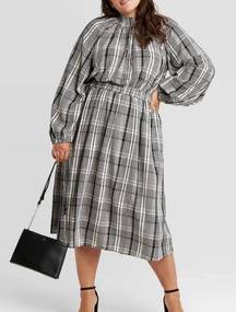 A New Day  Plaid Long Sleeve Smocked Midi Dress size medium