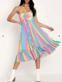 Blackmilk Rainbow Ice Cream Frills Ruffle Midi Dress Small