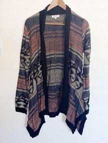 Just Fab Printed Striped Acrylic Long Sleeve Open Front Cardigan