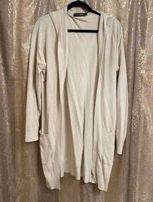 Merokeety Beige Long Sleeve Hooded Long Cardigan Sweater, Large