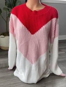 Glamorous Knit Sweater Red Pink White Chevron Size 8 Soft Cozy B2