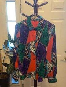 Women's OVI Multicolor Snake Print Button Down Shirt - Size L