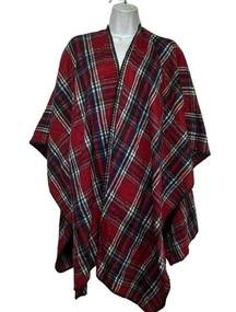 Poncho Shawl Red Plaid One Size Wrap