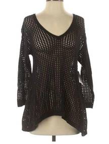 Eight Eight Eight Women Size S Black Bohemian Crochet Shark Bit Hem Knit Top NWT