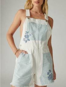 New Lucky Brand Overalls Shorts Denim Embroidered Romper Womens XXL Retail $129