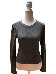 Gray Ribbed Long Sleeve Knit Crew Neck Sweater Size XS