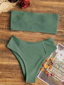 Zaful new  ❤︎ Bandeau High Cut Bikini 2PC Swimsuit ❤︎ Army Green ❤︎ 6 Top 4 Bot