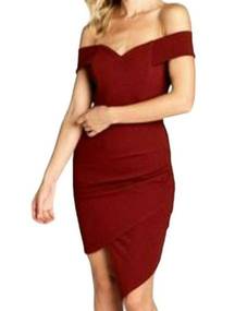 Style Rack Metallic Off-the-shoulder Asymmetrical Hem Mini Dress Wine Large NWT