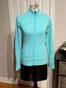 Mint Zip Holes thumbs Compatible audio cable Active Sport Gym Yoga Sweatshirt Sweater Tee long sleeve Tired relax fit Bodice biker skater teal