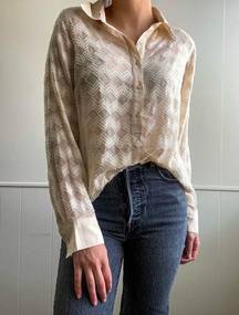 | 90s Vintage Sheer Chevron Pattern Button Up Shirt