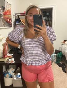 Purple And White Gingham Crop Top