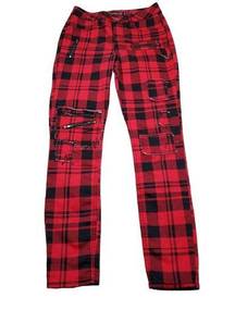 Blackheart Super Skinny Jeans Red Black Plaid Zippers Hot Topic Size 7 Punk