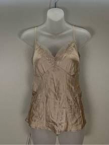 Y2K Silk Blend Gold Metallic 90s Lace Trim a cami Tank Top Shirt size Small