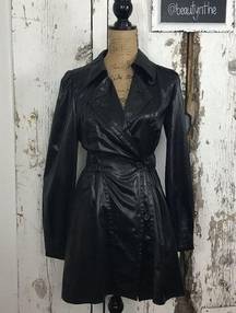 Armani exchange black faux leather trench coat