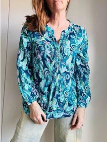 Lilly Pulitzer Harbour Island Tunic Top Blouse Tidal Wave Size Medium Tunic