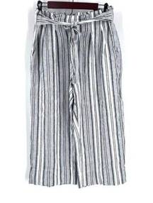 Zac & Rachel Women's Gray Striped Hi Rise Belted Linen Pants Size Medium Cropped